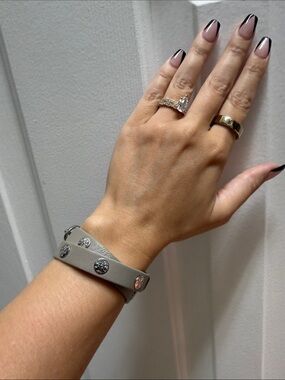 Tory Burch Gray Leather Double-Wrap Bracelet with Silver Accents